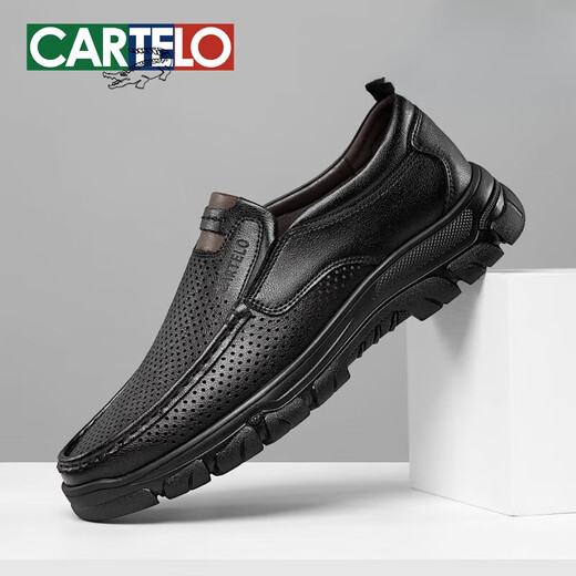 Katile Crocodile Herren-Lederschuhe atmungsbezogener sommerlicher Sommer Hollow Stanzen echtes Lederdaddy's Sandals Schuhe Schwarz- Hollow atmable-ew6629t 39 _ Ausstandard Lederschuh Größe