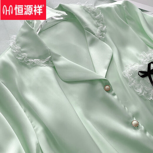 恒源祥冰丝睡衣女夏天短袖公主风性感蕾丝家居服套装2025年新款夏季可爱 9214短/袖 M 80-100斤