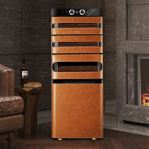 Afidano cigar cabinet constant temperature and humidity control eggplant inverter compressor with fingerprint lock imported cedar wood box high-end cowhide ammonia removal moisturizing home office WIFI remote L5 original color genuine leather