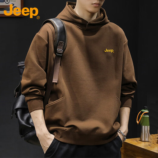 Jeep (JEEP) sweatshirt men's hooded autumn and winter loose bottoming shirt loose casual top men's brown XL