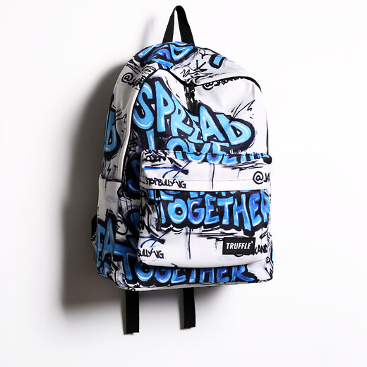 TRUFFLE cool and beautiful graffiti backpack male middle school student high school school bag female hip-hop fashion trend backpack junior high school student TRUFFLE black burst white