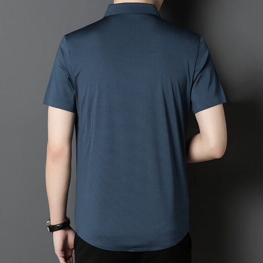 皮尔卡丹（pierre cardin）夏季新款爸爸装短袖衬衫中年纯色商务正装冰丝半袖夏装衬衣男 967红色 M 推荐【95-115斤】