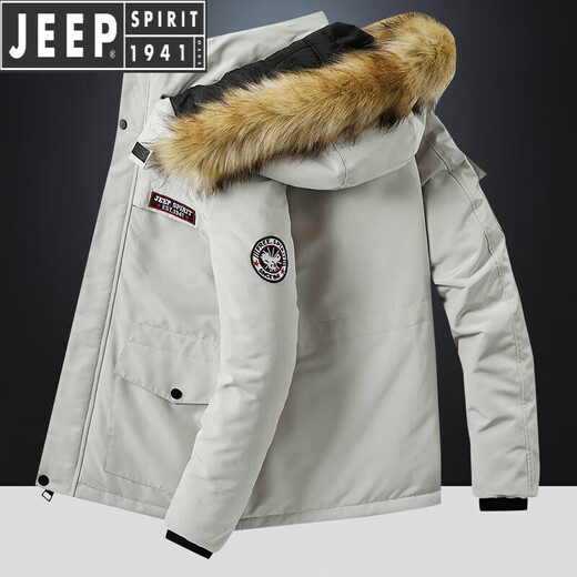 
JEEP SPIRIT winter new cotton coat for men thickened fashion handsome hooded cotton coat coat coat wool collar large size warm thick cotton coat military green XL