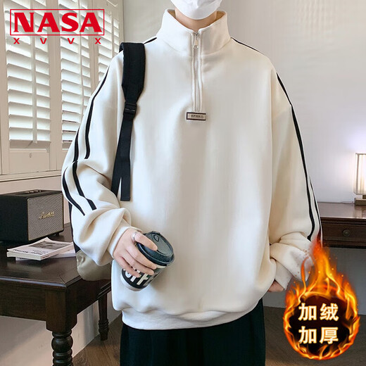NASA XVVX Plus Samt verdickte Sweatshirt für Jungen 13 Schüler der Junior High School Hälfte hoher Hals-Basishemd 15-jährige Teenager Herbst- und Winterkleidung R683 Aprikosenfarbe (Single Sweatshirt) Verdickt plus Samt L 105-120jin [Jin gleich 0,5 kg]