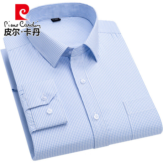 Pier Cardin Paul men's long-sleeved shirt dark blue striped large size straight hem casual plaid middle-aged and elderly daddy shirt 2503 first picture model average size 3890-115Jin [Jin equals 0.5 kg]