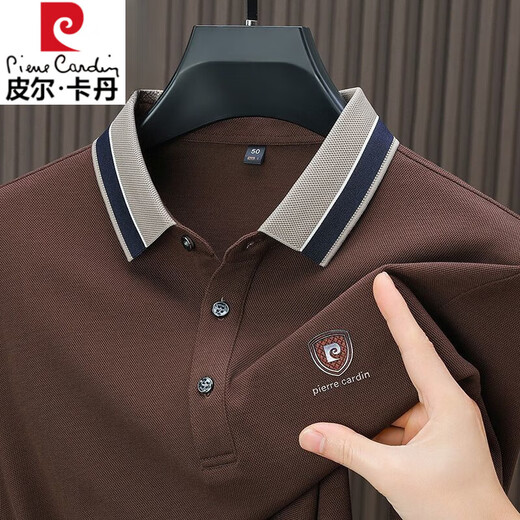 皮尔卡丹高档100%纯棉长袖t恤男2025秋季新款中年宽松休闲翻领Polo衫上衣 15810-浅兰 【高品质 不起球】 XL 175- 建议135-150斤