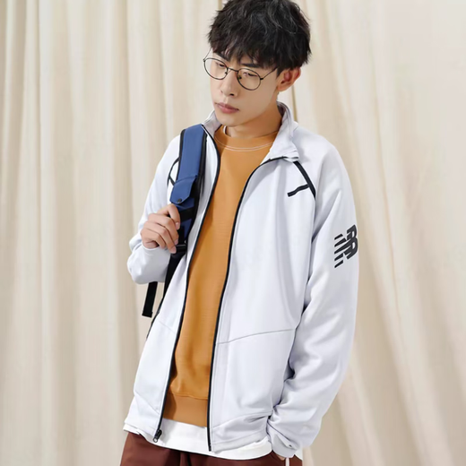 NEW BALANCE纯色Logo休闲运动针织立领夹克外套男  AMJ23090-LAN 浅灰色   M