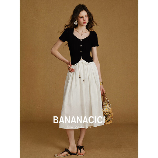 Banana CICI 2025 Été Nouveau pull à manche à manches courts à manchette courte Summer C252MY679 noir m noir M