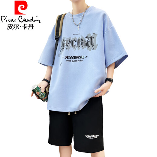 皮尔卡丹（pierre cardin）13青少年夏季套装男孩12-15岁初高中学生短袖t恤14帅气大童夏装16 6628绿色(短袖+短裤) 品质保证 M 80-100斤左右