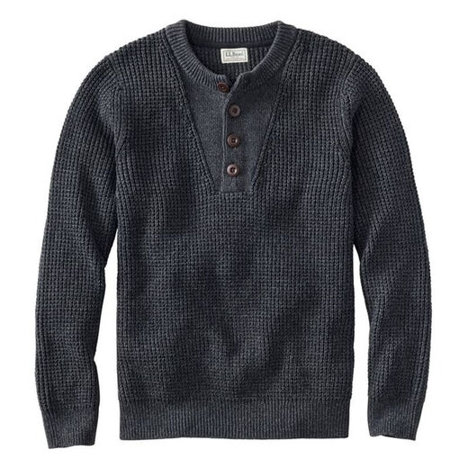 L.L.Bean Men's Long Sleeve Waffle Henley Sweater Organic Cotton Soft Warm Casual Daily TA525894 Faded Black S