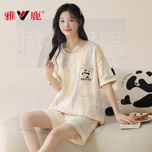 Yalu con almohadilla de cofre Un pijama de algodón puro para mujeres 2025 pantalones cortos de manga corta de verano lindo size dulce colocación de ropa para el hogar con almohadilla de almohadilla de techo-G1047 M Mujeres [sugerido 80-100Jin [Jin iguala 0.5 kg]]