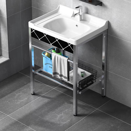 Rizhao Xiaohu Waschbecken bodengesteuertes Becken Waschbecken Sturm Edelstahl Wandmontiertes Waschlandkeramik Waschbeckenschale 4837e Stützbecken + Bewässerung