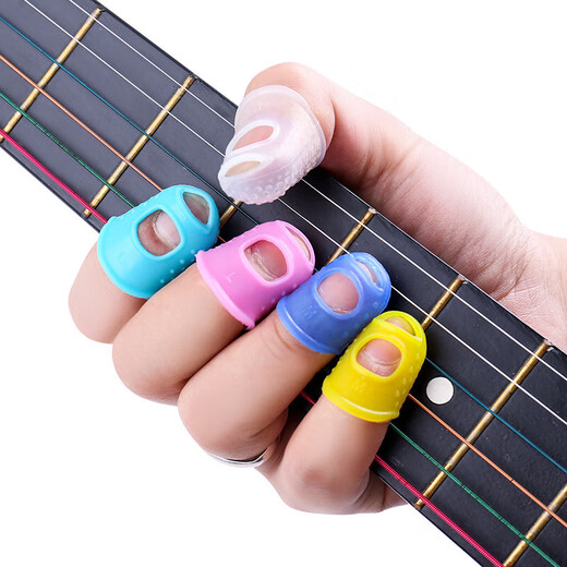 Guitar Silicone Finger Cot Ukulele Beginner's Left Hand Anti-Slip Anti-Pain Protection Thumb Piano Counting Money Turning Book Blue S 4 pcs