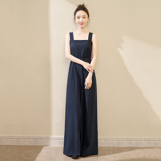 丝柏舍【明星同款】时尚连体裤2025夏装新款女装高腰阔腿背带裤 藏青色 L