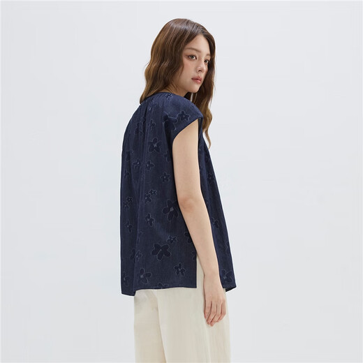 Giordano Designer kurzärärmiges Hemd für Frauen reines Baumwoll loser runder Nacken fliegende Ärmel Langes Jeanshemd 18345210