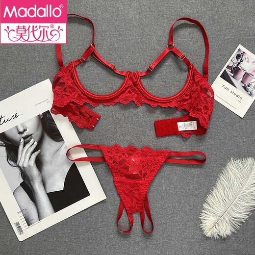 Modal small breasts show big French style steel ring push-up hollow bra sentimental underwear showing breasts bra bra set red L is too large for 85ABC