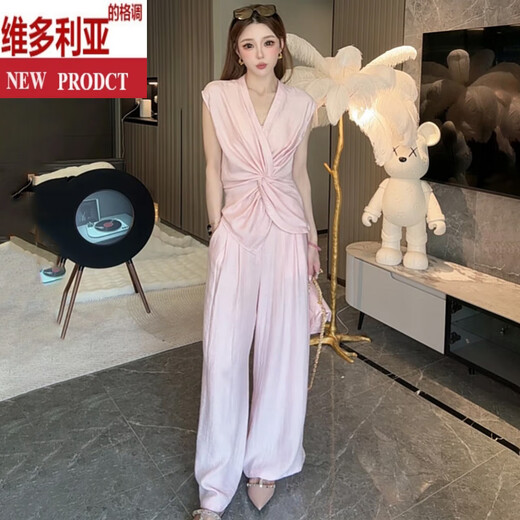 Victoria's Style Design Asymmetrische Baumwolle und Leinenanzug für Frauen im Jahr 2025 Sommer-Taille und Schlamptemperament mit weitem Hose zweiköpfigem Set White S empfohlen 80-100jin [Jin entspricht 0,5 kg]