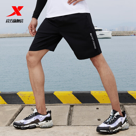 Pantalones cortos de shorts xtep pantalones de verano nuevos pantalones deportivos sueltos transpirables pantalones secos rápidos y fitness pantalones para hombres negros-0140 2xl