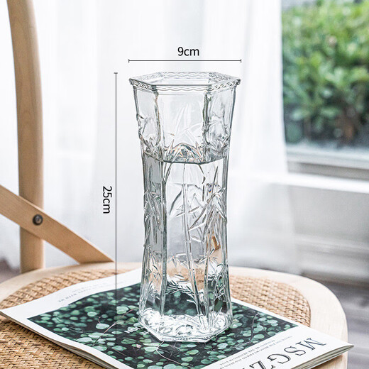 Lucky bamboo glass vase hexagonal living room water culture flower arrangement hydroponic lily vase large ornamental vase for home 25 high hexagonal vase tulip style 1
