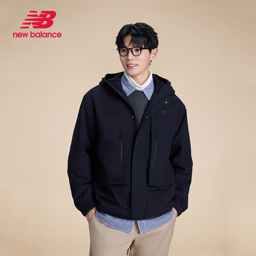 NEW BALANCE NB外套男春秋款女运动休闲连帽梭织防风夹克 AMJ51322-BK_+防泼水面料 加绒 S _建议160-165cm_100-115斤