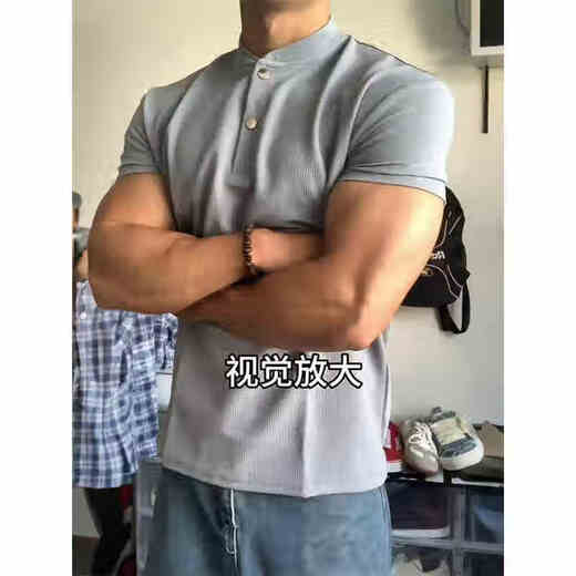 
Digada ins American Henry Neck POLO shirt short-sleeved T-shirt for men's summer waffle American sports fitness casual T-shirt JCF-H55 black XL