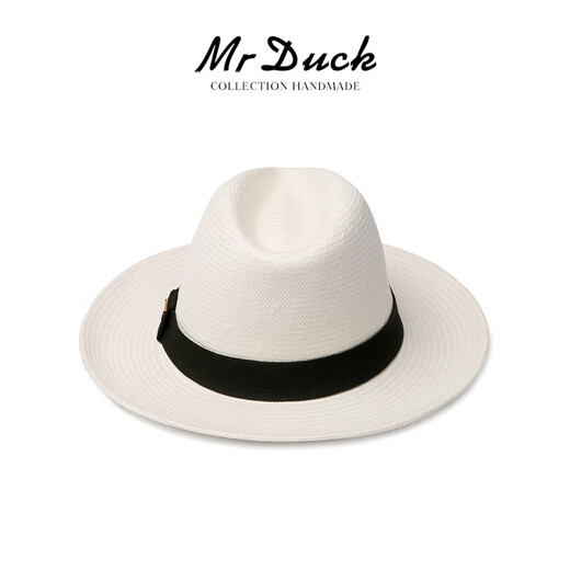 Mr Duck Pure tissé à la main Panama Men and Women Summer Summer Brim Brim Sun Chapeau Blanc Top Hat Protection Sun Protection