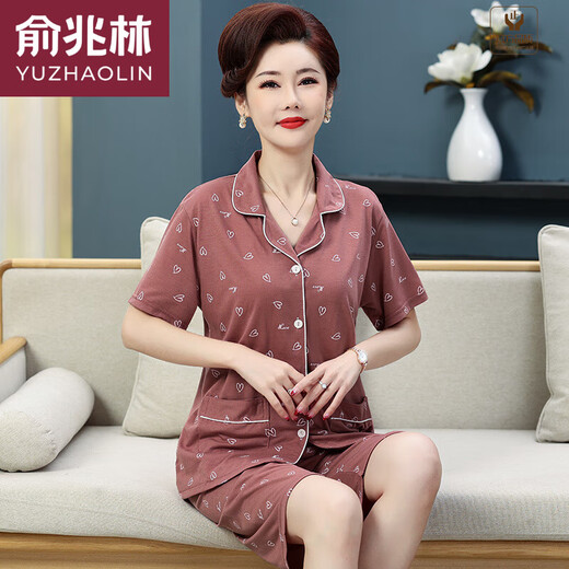 Yu Zhaolin (YUZHAOLIN) brand middle-aged mothers summer short-sleeved shorts large-size cardigan suit for middle-aged and elderly thin home clothes n9871 M (80-100Jin [Jin equals 0.5 kg])