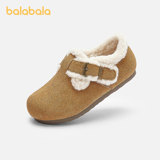 Balabala Children's Shoes Children's Birkenstock Shoes Girls' Slippers Plus Velvet 2025 New Autumn and Winter Shoes Comfortable, Tide and Non-Slip Camel 50001 33 (foot length 20.3-20.7/inner length 21.7)