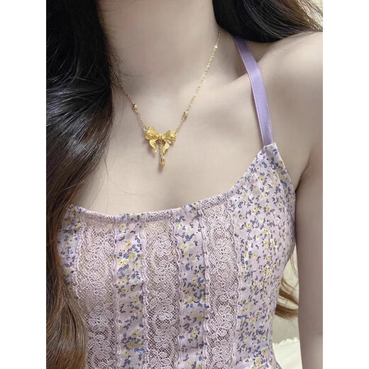 Feng Feili 18K gold-filled bow love necklace fashionable fugitive princess clavicle chain for women love bow necklace