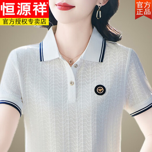 恒源祥减龄短袖T恤女士休闲上衣夏季薄款POLO小衫时尚洋气妈妈新款 【已售1w+】米杏 M 【建议98斤以下穿】