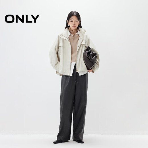 ONLY2025 new autumn style handsome solid color stand-up collar raglan sleeve loose jacket for women|125336005 A04 light gray M