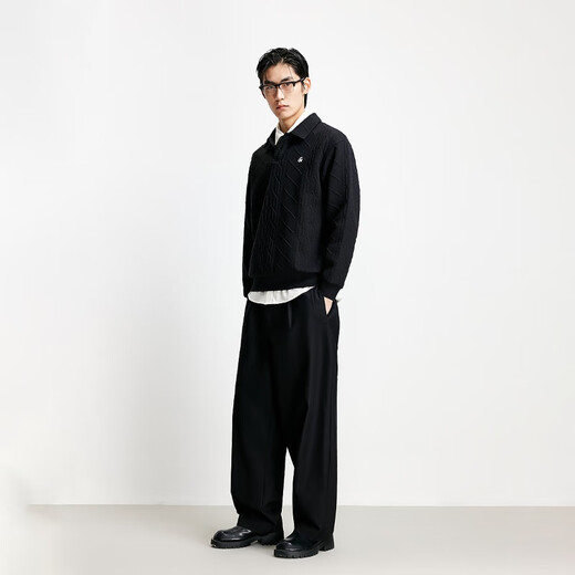 JACK&JONES мужская осенняя повседневная универсальная текстурированная жаккардовая вязаная свободная толстовка с воротником-поло 225333068