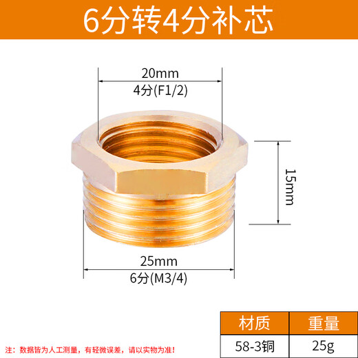 CHJ core-filling reducing joint, core-filling joint, core-filling joint outer wire, inner and outer wires, plumbing accessories, 6-point outer wire, 4-point inner wire, 2 pack
