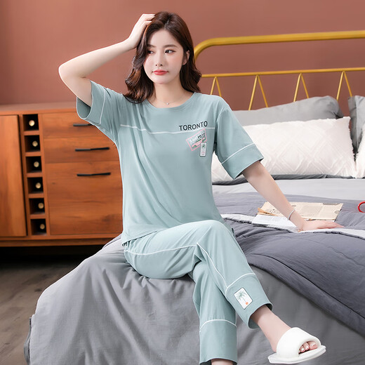 Yu Zhaolin (Yuzhaolin) Pajamas de algodón puro Summer de manga corta de manga de manga corta de manga de manga en casa 2025 nuevo set 7374 frijoles verdes M 80-100Jin [Jin equivale a 0.5 kg]