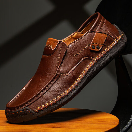 Gy Jinlilai zapatos para hombres cosidas a mano para hombres con zapatos casuales al aire libre con un pie plano de cuero plano mocasines de gran tamaño 9916 marrón oscuro 39