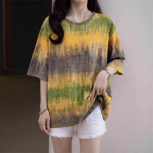 古阑迪莉2025女士短袖高档女时尚一点胖妹妹遮肚夏装微胖mm圆领T恤加肥加 9928灰色 M 80-95斤
