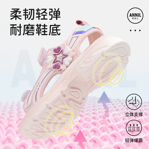 Annil Girls Sandals Summer 2025 New Summer Girls Princess Open Toe Soft Sole Sports Children's Beach Shoes 6292 Pink 30 19.2cm/Suitable for feet 18.2cm long