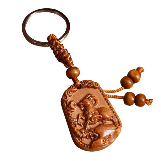 Peach wood zodiac keychain pendant men's personalized creative jewelry solid wood carved zodiac sign safe pendant Zodiac keychain-rooster-1 piece