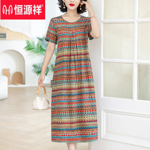Hengyuanxiang summer new large-size loose cotton silk nightgown, middle-aged and elderly women's clothing, floral style, belly-covering mother fashion, 9922 model No. 13 XL (recommended 90Jin [Jin equals 0.5 kg]-120Jin [Jin equals 0.5 kg])