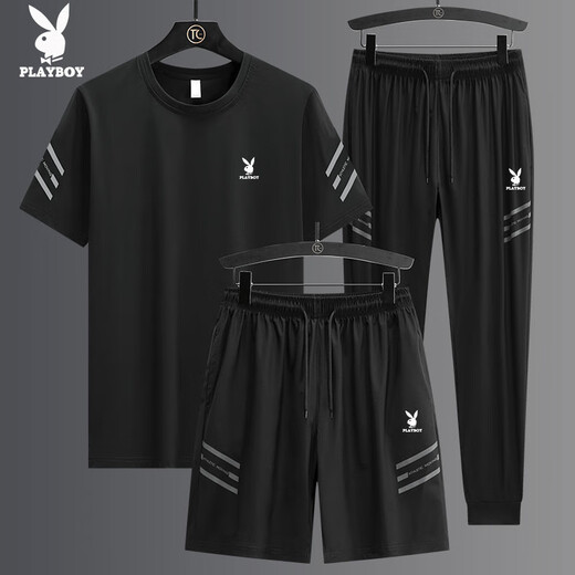 
Playboy (PLAYBOY) high-end casual sports suit men's summer ice silk thin loose fast drying breathable short sleeve two-three piece set GF1389 white shorts two-piece set XL (suitable for 125-140Jin [Jin equals 0.5 kg])