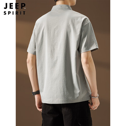 JEEP SPIRITPOLO shirt short-sleeved men's Henry collar 2025 summer thin stand-up collar quick-drying loose T-shirt Zhongshan breathable tops gray L weight range 120-140Jin Jin equals 0.5 kg
