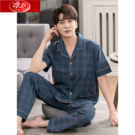 Langsha Pure Cotton Herren-Heimkleidung für Herren-Pyjama für die Sommer-Kurzarmhose mit großer Hose für Häuser für die Kleidung im Freien für 691 m [empfohlen 100-120 Jin [Jin ist 0,5 kg]]]