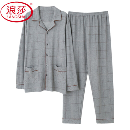 
LangSha (LangSha) middle-aged and elderly pajamas men's spring and autumn long-sleeved dad cardigan plus size casual and comfortable can wear outside home clothing suit SX16803 XL [recommended to wear 140Jin [Jin equals 0.5 kg]-160Jin [Jin equals 0.5 kg]]