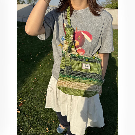 Tagi. Tejido de cuentas hecho a mano gran capacidad ajustable casual de un solo hombro bolso cruzado bayas de bolsas tejidas