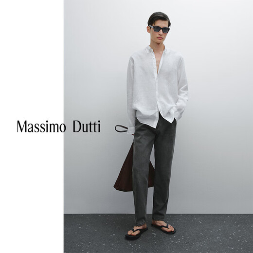 Massimo Dutti discount upgrade 2026 men's casual style simple and versatile standard version linen shirt men's long sleeve 00131726 white M (CN 180/96A) size is too large