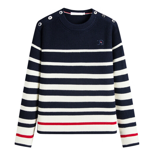 Navigare Italiener kleiner Segel Runder Hals gestreifter Pullover für Frauen 2025 Herbst Neu lose losen bequemer gestrickter Pullover modische Top Marine Blau und Weiß L.