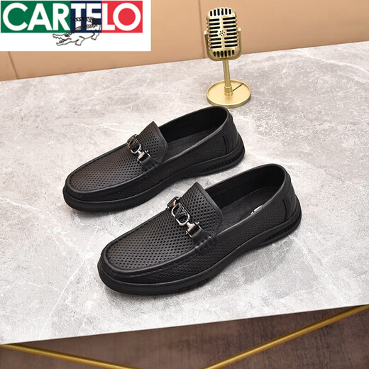 Zapatos de Cartelo para hombres Summer Breathable Business Inventual Papá Sandalias de cuero de cuero zapatos de cuero hueco de cuero para hombres zapatos de bean de poro de vaca 9910 marrón 38