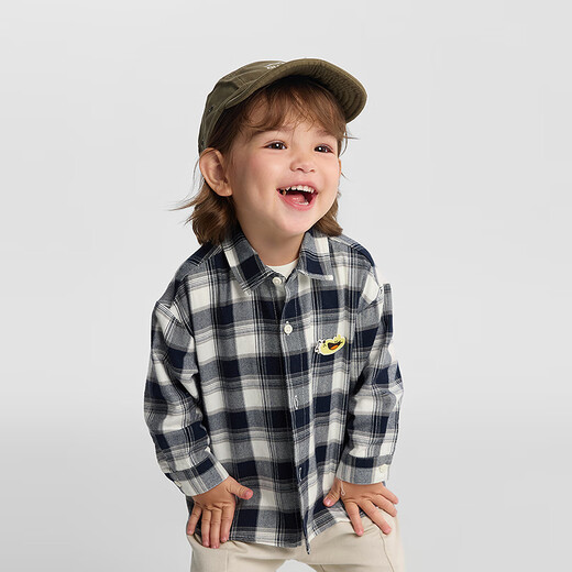Balabala children's clothing baby shirt boys long-sleeved classic plaid shirt autumn super soft velvet, skin-friendly, comfortable and trendy black and white tones 00491-208325102103 120