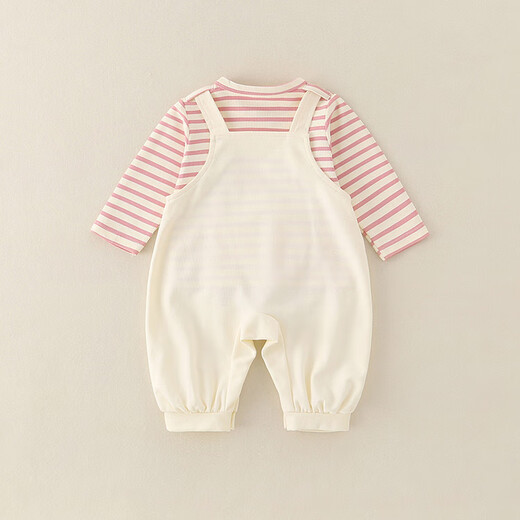 G.DUCKKIDS Little Yellow Duck Girls Suit Autumn 25 Baby Single Layer Striped Long Sleeve Overalls Infant and Toddler Split Two-piece Set Pink 73cm