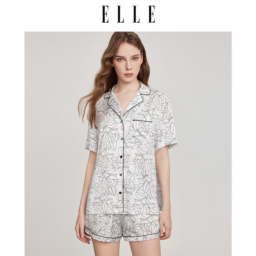 ELLE Satin Pajamas Set Women's Summer French Retro Lightweight Cool Feeling Home Clothes 2025 New White (Top) S